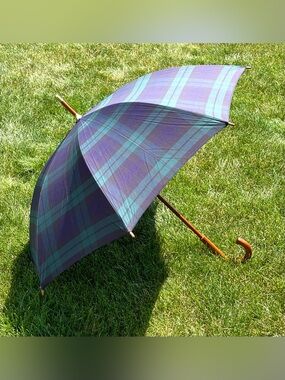 Vintage 90’s Polo Ralph Lauren Tartan Plaid Wooden Cane Umbrella